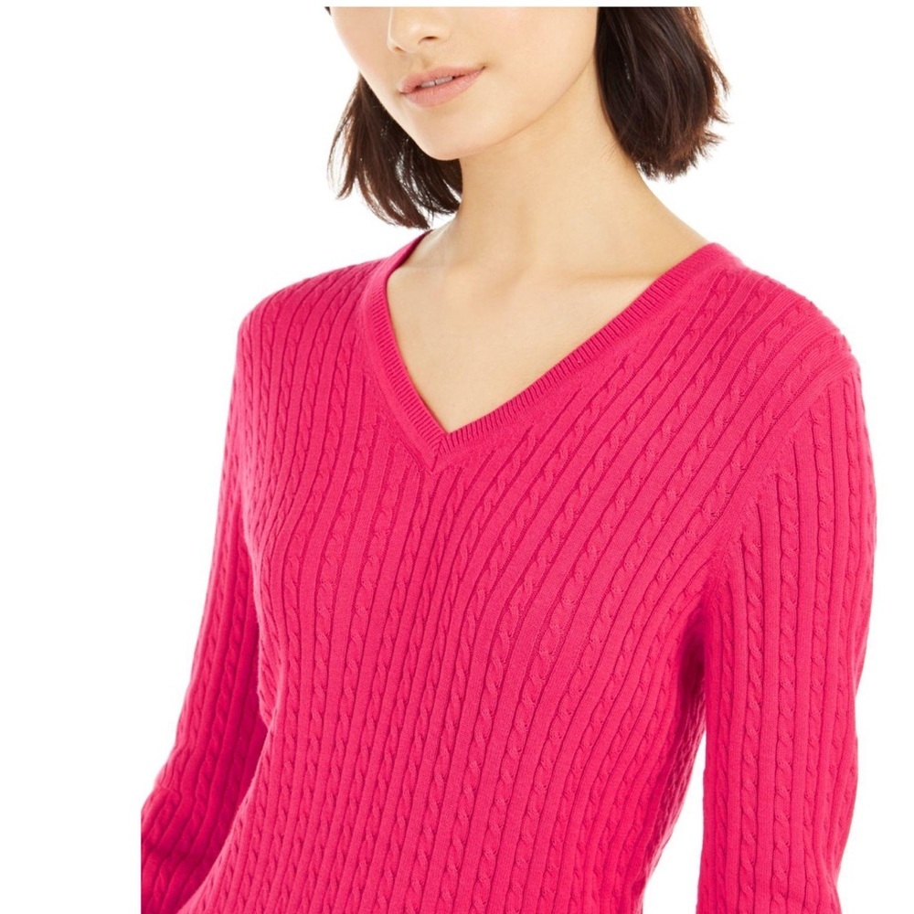 Tommy Hilfiger Red Cable Knit V-Neck Sweater in Dragonfruit color Size XL NWT - Picture 3 of 12